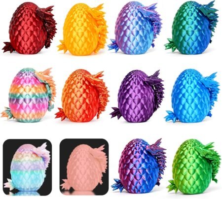 12PCS 3D Printed Dragon Eggs – Surprise Dragon Fidget Toys for Kids, Easter Basket Stuffers, Classroom Prizes & Sensory Animal Toys for Boys & Girls