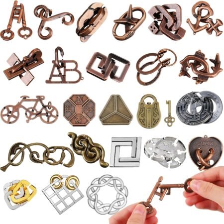 24 Pcs Metal Brain Teaser Puzzles Assortment IQ Logic Puzzle Set for Kids & Adults toy