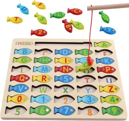 Magnetic Wooden Fishing Game Toy for Toddlers | ABC, Numbers & Counting Educational Learning Toy