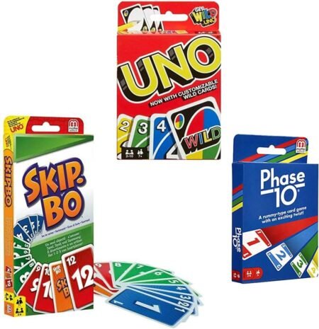 Mattel Card Game Set – UNO, Skip-Bo & Phase 10 Bundle, Family Card Games Collection for Kids & Adults, Travel & Game Night Entertainment
