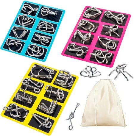 Metal Wire Puzzle Set of 24 with Pouch IQ Brain Teaser Logic Puzzle Collection for Kids Games