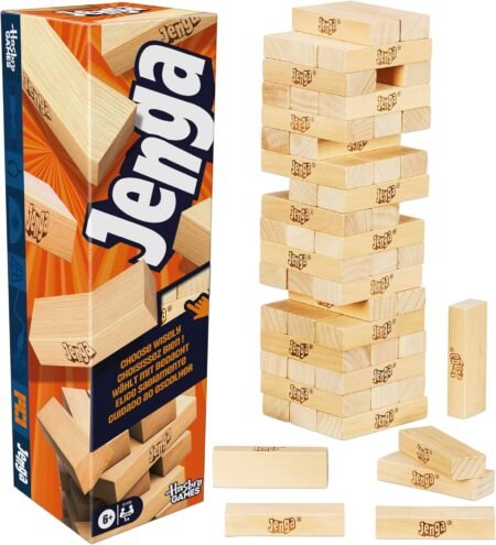 Official Hasbro Jenga Game with Digital Die | Original Wood Block Stacking Tower Party Game Ages 6+