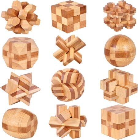 VolksRose 12PCS Wooden Brain Teaser Puzzles IQ Logic Puzzle