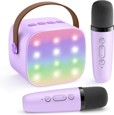 YLL Karaoke Machine for Kids with 2 Wireless Microphones Portable Bluetooth Speaker Purple