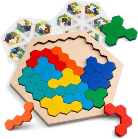 Coogam Wooden Hexagon Brain Teaser Educational